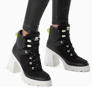 Sorel 8.5 Brex $210 Shearling Teddy Bear Ankle Boots Chunky Platform Heel Black